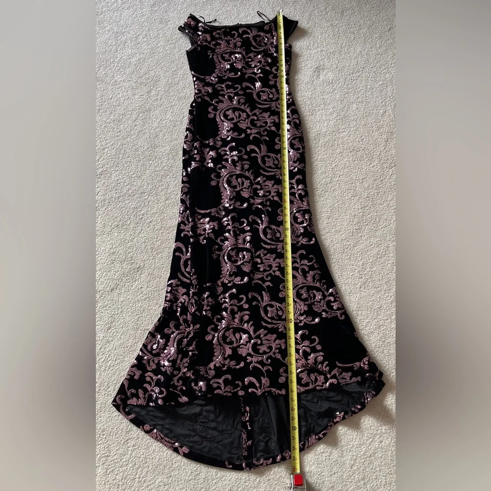 Eliza J. Black π Velvet & Pink Sequin Sleeveless Gown Formal Maxi Dress Sz 6 - Picture 9 of 14